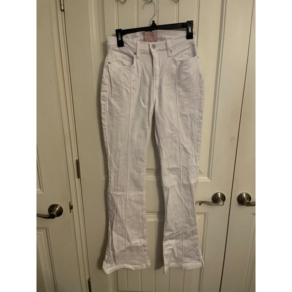 REVICE women's white jeans sz‎ 28 flare bell bottom with seams detail, embroider